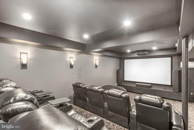 carpeted cinema room featuring recessed lighting