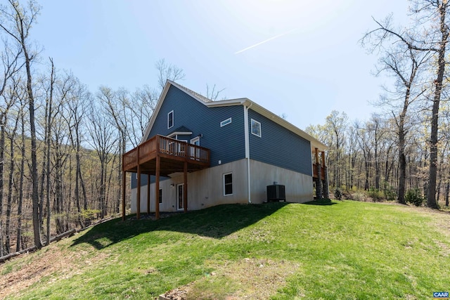 68 Ben Lyons Ln, Lyndhurst, VA 22952 - rear view of house featuring a wooden deck, central AC, and a lawn