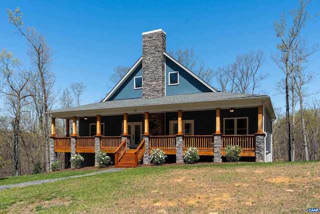 68 Ben Lyons Ln, Lyndhurst, VA 22952 - view of front of house with a front yard, a chimney, and a porch