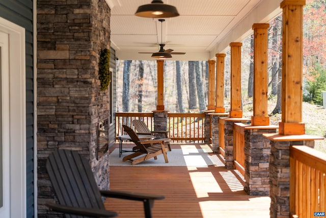68 Ben Lyons Ln, Lyndhurst, VA 22952 - wooden terrace with covered porch and a ceiling fan