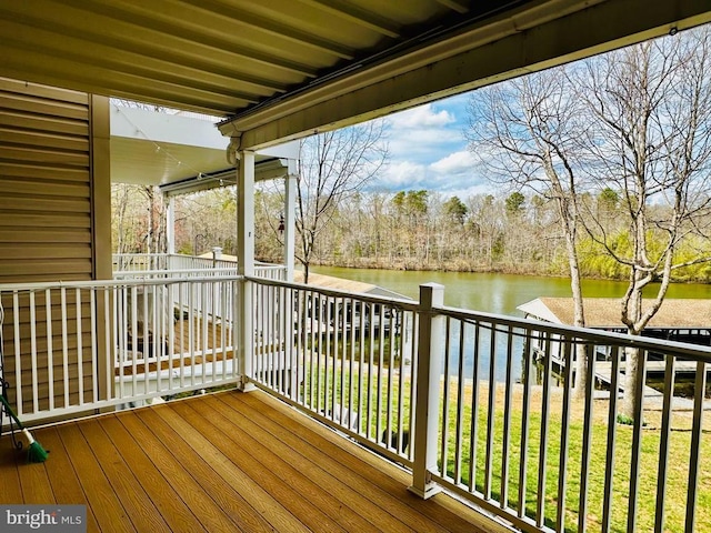 288 Lake Front Dr, Mineral, VA 23117 - wooden terrace featuring a water view and view of scattered trees