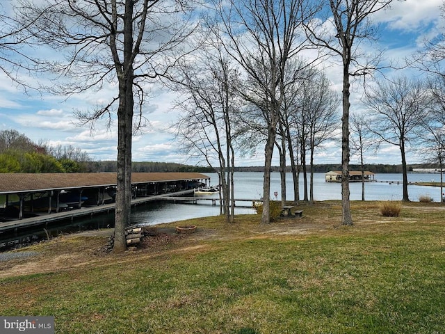 water view featuring a dock