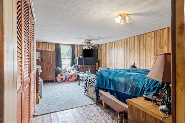6596 Mayberry Rd, Singers Glen, VA 22850 - carpeted bedroom featuring a textured ceiling and wood walls