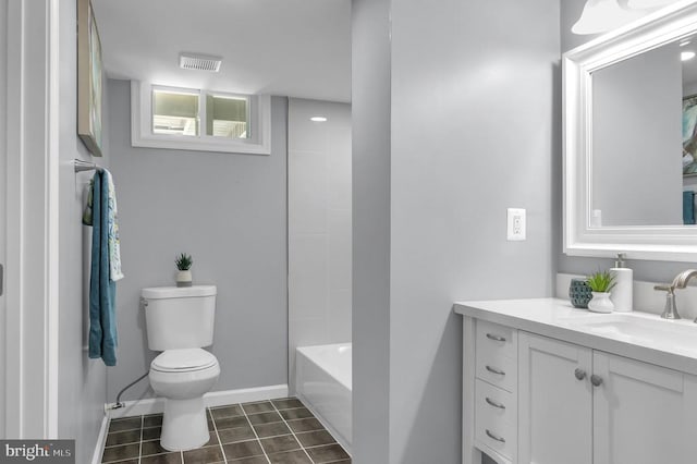  - full bath featuring vanity, tile patterned flooring, and shower / bathtub combination