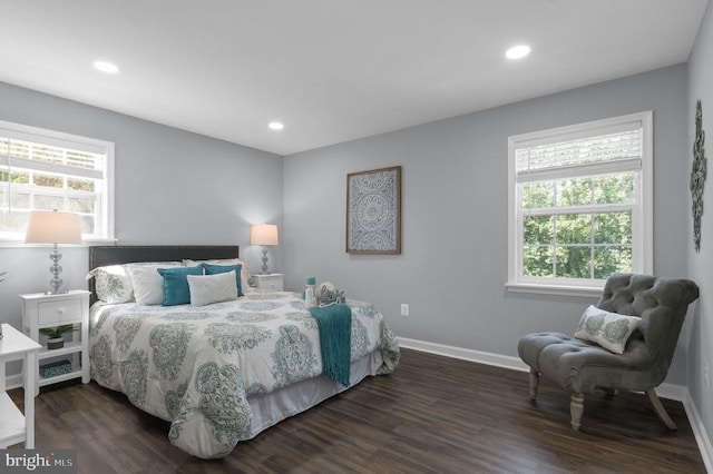  - bedroom with multiple windows, dark wood finished floors, and recessed lighting