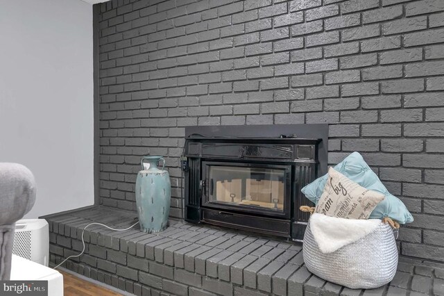  - detailed view of a brick fireplace