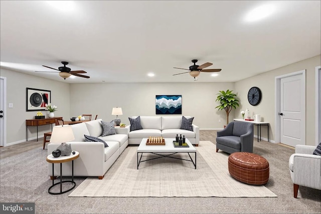 10811 Honorable Ct, Spotsylvania, VA 22553 - living room featuring ceiling fan, carpet flooring, baseboards, and recessed lighting