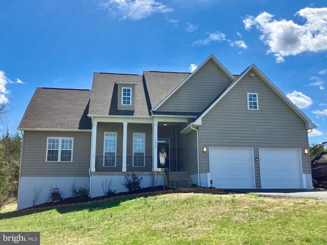 26368 Pennfields Dr, Orange, VA 22960 - view of front of house with covered porch, a front lawn, roof with shingles, brick siding, and driveway