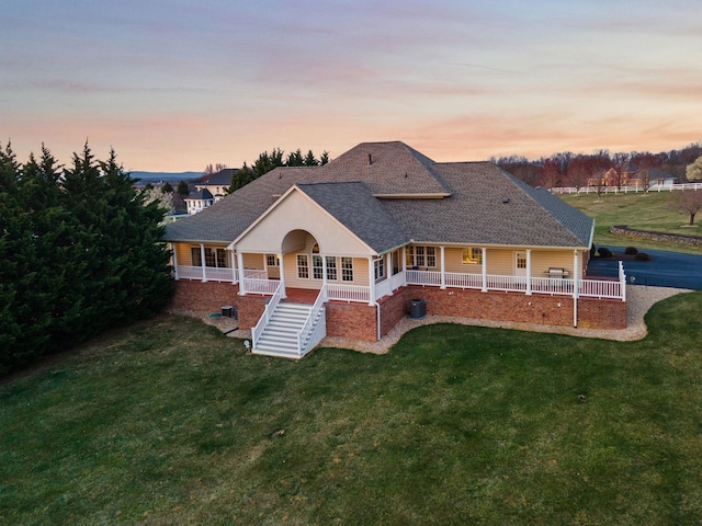 273 Bel Grene Dr, Fishersville, VA 22939 - rear view of property featuring a yard, stairs, a porch, and a shingled roof