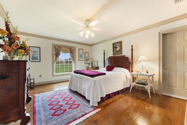 273 Bel Grene Dr, Fishersville, VA 22939 - bedroom with ornamental molding, baseboards, a ceiling fan, and wood finished floors