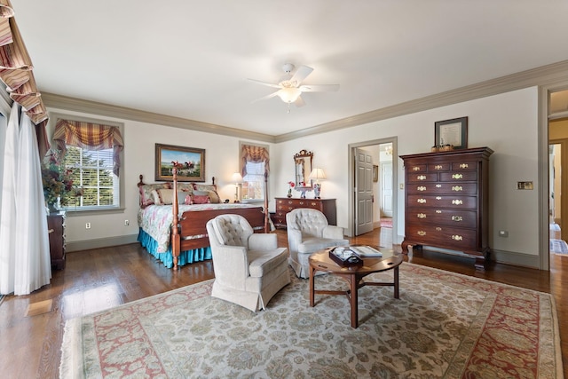 273 Bel Grene Dr, Fishersville, VA 22939 - bedroom featuring ornamental molding, baseboards, a ceiling fan, and wood finished floors