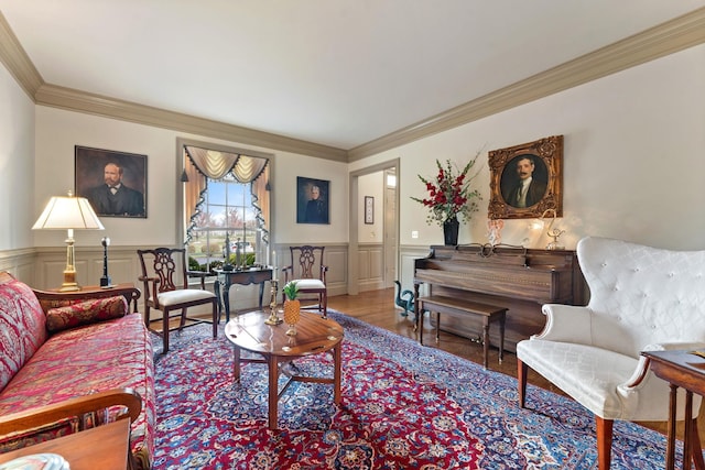 273 Bel Grene Dr, Fishersville, VA 22939 - living room featuring wainscoting, crown molding, and wood finished floors
