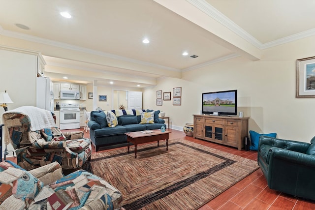 273 Bel Grene Dr, Fishersville, VA 22939 - living room with visible vents, wood finished floors, ornamental molding, and recessed lighting