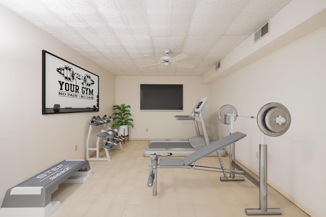 409 Thomas St, Staunton, VA 24401 - exercise area with a ceiling fan, tile patterned floors, and baseboards