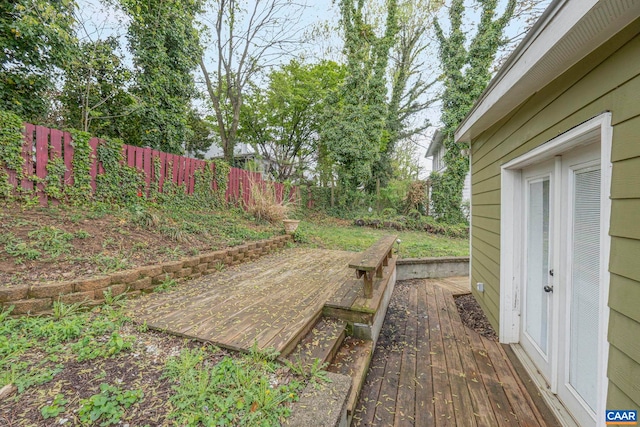 fenced backyard with a deck