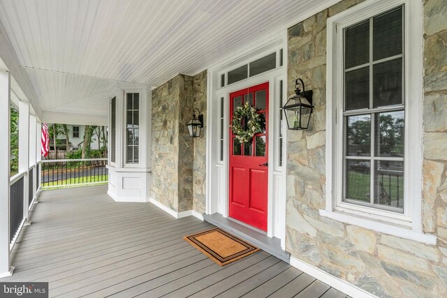 105 Washington St E, Remington, VA 22734 - property entrance with stone siding and covered porch