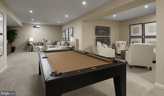 7816 Bexley Ln, Spotsylvania, VA 22551 - playroom featuring light carpet, recessed lighting, baseboards, and billiards