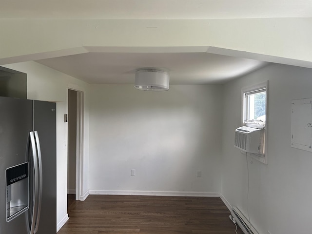 125 Mccutchen School Ln, Goshen, VA 24439 - unfurnished dining area with dark wood finished floors, electric panel, and a baseboard heating unit