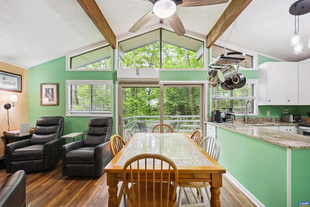 134 Gumtree Dr, Wintergreen Resort, VA 22967 - dining area with wood finished floors, ceiling fan, and a wall mounted air conditioner