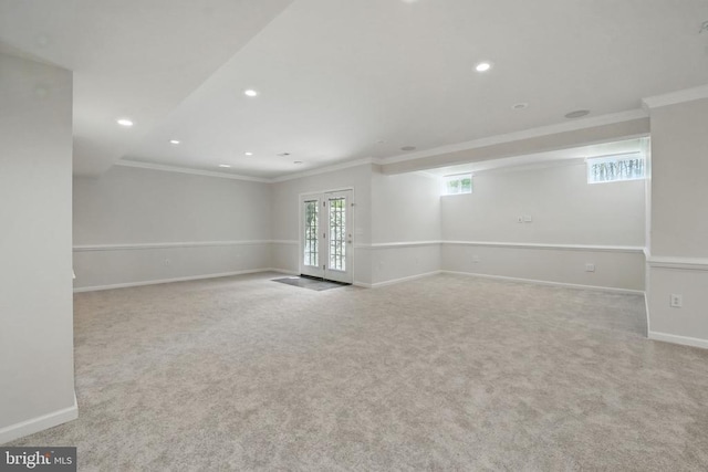 11402 Chivalry Chase Ln, Spotsylvania, VA 22551 - unfurnished room with ornamental molding, baseboards, carpet floors, recessed lighting, and french doors