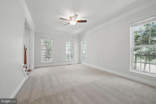 11402 Chivalry Chase Ln, Spotsylvania, VA 22551 - spare room featuring plenty of natural light, ornamental molding, carpet flooring, ceiling fan, and baseboards