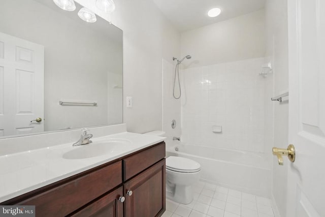 11402 Chivalry Chase Ln, Spotsylvania, VA 22551 - bathroom featuring tile patterned flooring, toilet, vanity, and shower / washtub combination