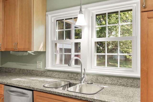 406 College Cir, Staunton, VA 24401 - kitchen with dishwasher, healthy amount of natural light, pendant lighting, and light stone countertops