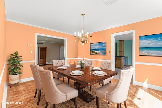406 College Cir, Staunton, VA 24401 - dining area with ornamental molding and a chandelier