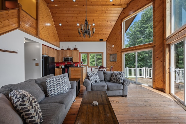 1215 Fort Stover Rd, Luray, VA 22835 - living area with high vaulted ceiling, light wood-type flooring, a chandelier, healthy amount of natural light, and recessed lighting