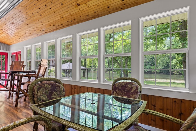 1215 Fort Stover Rd, Luray, VA 22835 - sunroom featuring plenty of natural light, wood finished floors, a water view, and wood ceiling