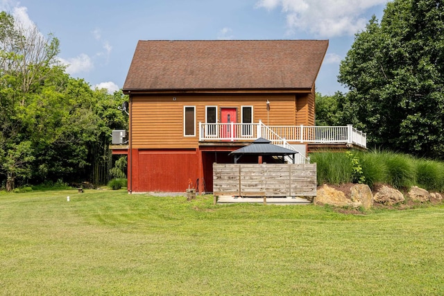 1215 Fort Stover Rd, Luray, VA 22835 - back of house featuring a lawn, a deck, a gazebo, and a shingled roof