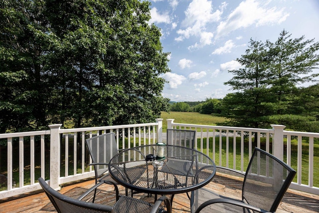 1215 Fort Stover Rd, Luray, VA 22835 - wooden terrace with outdoor dining area and a lawn
