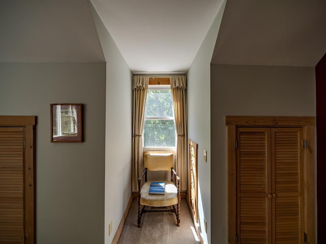 sitting room with carpet and baseboards