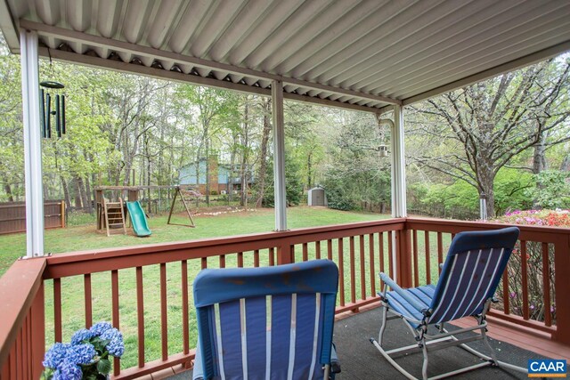 2750 Meriwether Dr, Charlottesville, VA 22901 - wooden deck with a playground