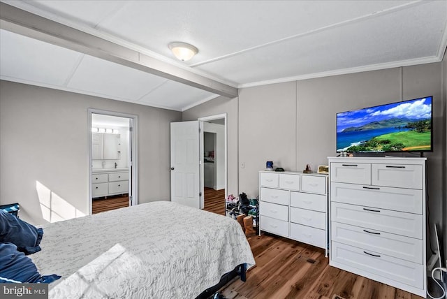 197 Holly Grove Ct, Bumpass, VA 23024 - bedroom featuring ornamental molding, dark wood-style floors, and ensuite bath