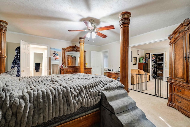 115 Pheasant Rd, Mcgaheysville, VA 22840 - bedroom with light carpet, ornamental molding, a ceiling fan, and a textured ceiling