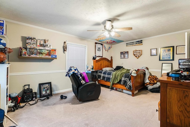 115 Pheasant Rd, Mcgaheysville, VA 22840 - carpeted bedroom with ornamental molding, ceiling fan, and a textured ceiling