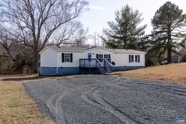 6760 Courthouse Rd, Louisa, VA 23093 - manufactured / mobile home with a deck and crawl space