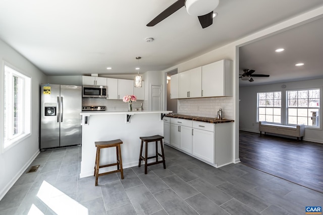 6760 Courthouse Rd, Louisa, VA 23093 - kitchen with ceiling fan, stainless steel appliances, tasteful backsplash, and recessed lighting