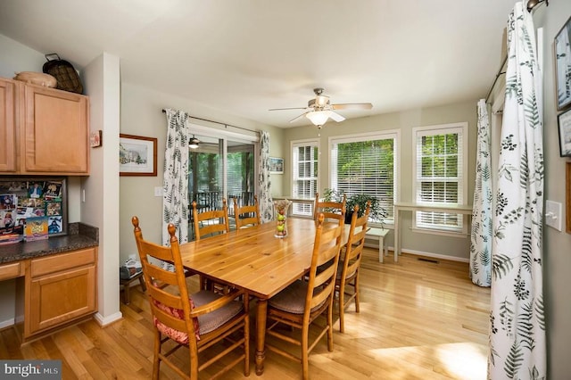 104 Tall Pines Ave, Locust Grove, VA 22508 - dining area with baseboards, ceiling fan, built in desk, and light wood-type flooring