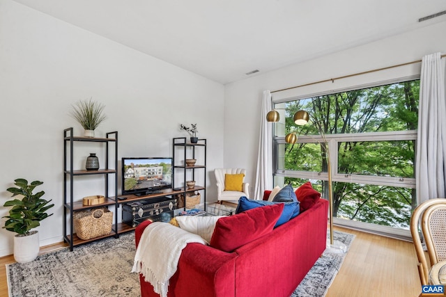 living area featuring healthy amount of natural light and wood finished floors