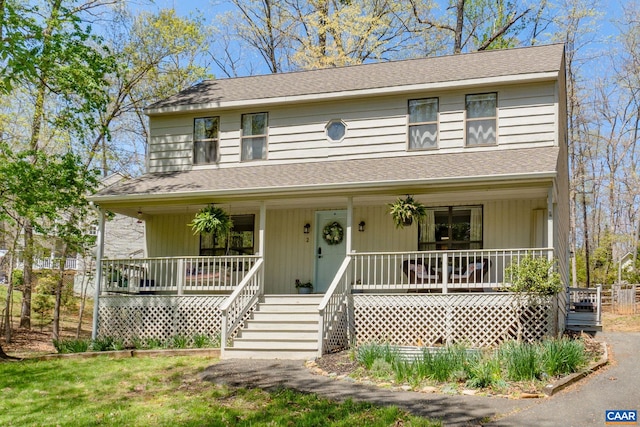 2 Amethyst Rd, Palmyra, VA 22963 - view of front of house featuring covered porch, roof with shingles, and stairs