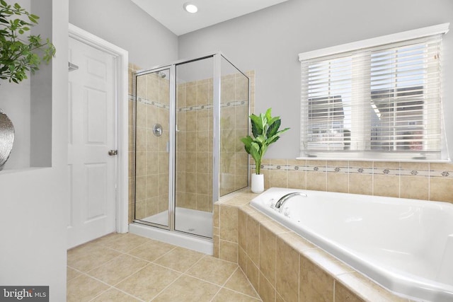 6304 Dranesville Dr W, Fredericksburg, VA 22407 - bathroom with a stall shower, tile patterned flooring, and a garden tub
