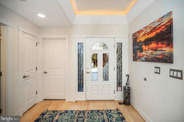 entrance foyer with light wood finished floors
