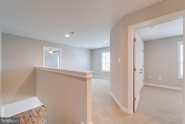 26288 Wisdom Tree Ln, Unionville, VA 22567 - hall featuring an upstairs landing, baseboards, recessed lighting, and light carpet