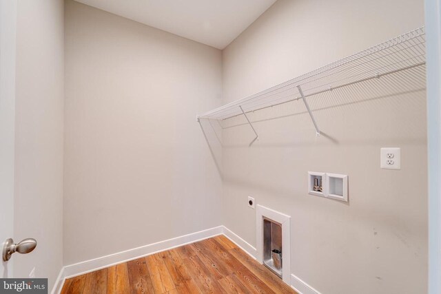 26288 Wisdom Tree Ln, Unionville, VA 22567 - laundry area featuring electric dryer hookup, washer hookup, baseboards, and wood finished floors
