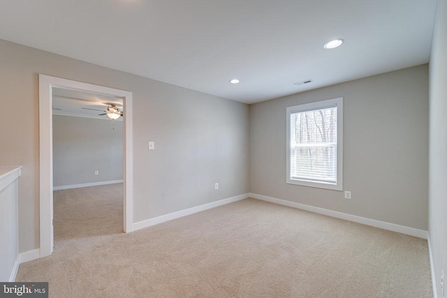 26288 Wisdom Tree Ln, Unionville, VA 22567 - unfurnished room featuring light carpet, baseboards, recessed lighting, and ceiling fan