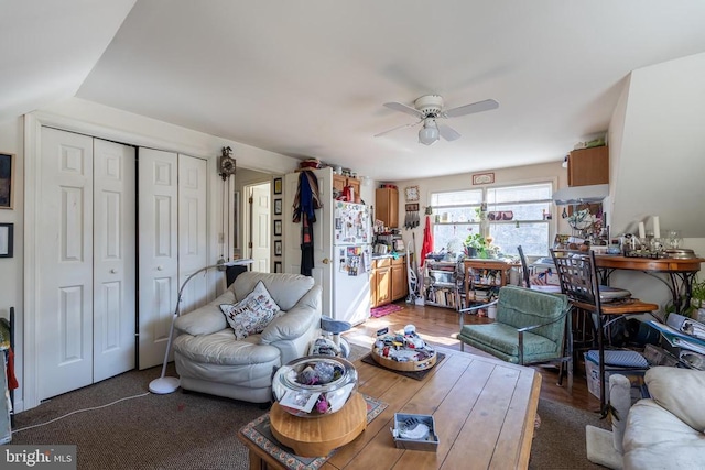 living room featuring ceiling fan