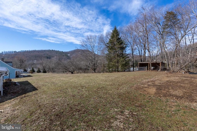 view of yard featuring a mountain view