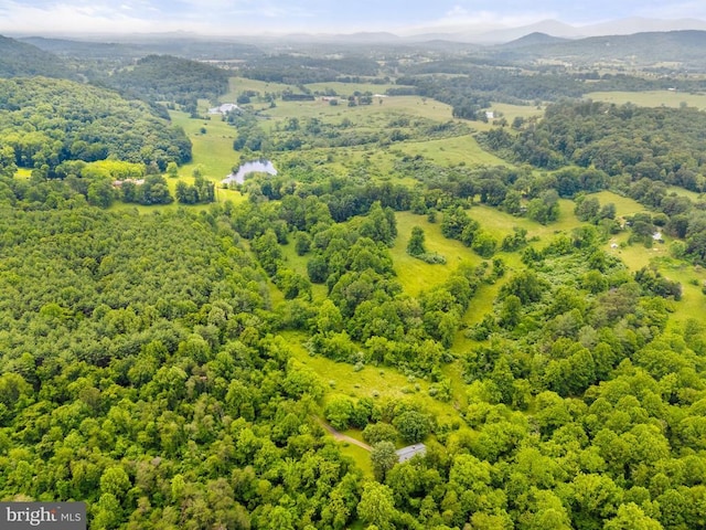  - bird's eye view of a mountain backdrop and a heavily wooded area